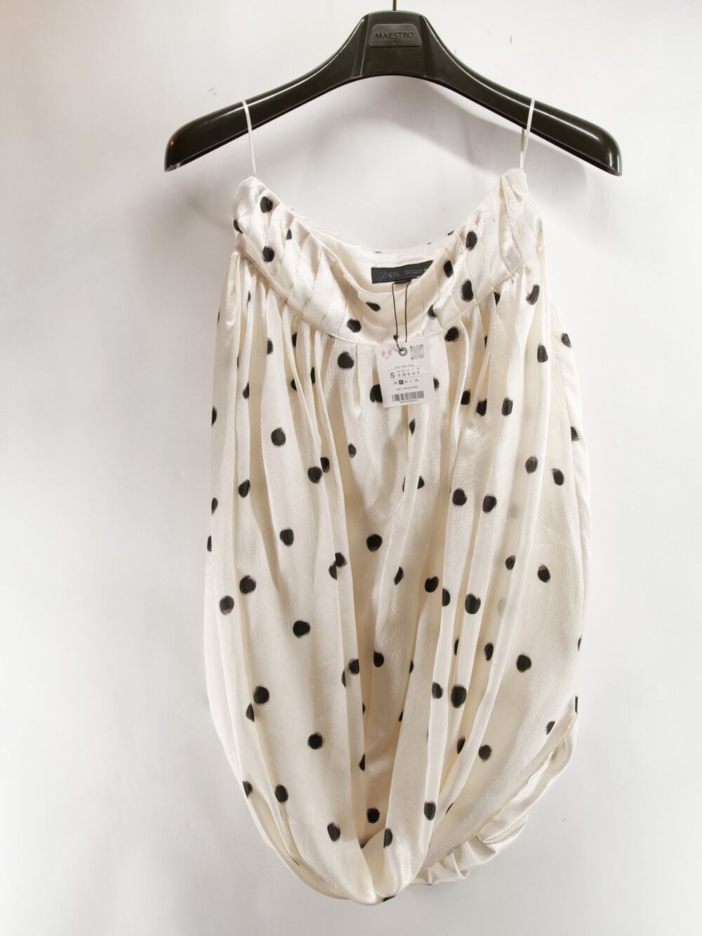 Zara ZW Collection Polka Dot Midi Balloon Skirt Strapless Top White Blouse S NWT